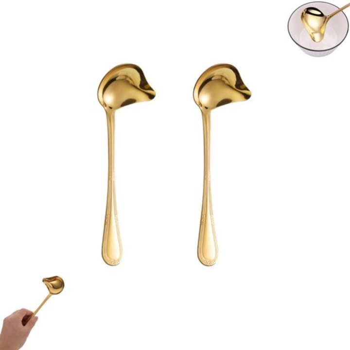 Set 2 bucati - Polonic din otel inoxidabil 20cm, design unghiular, manere lungi, pentru sosuri si dressinguri