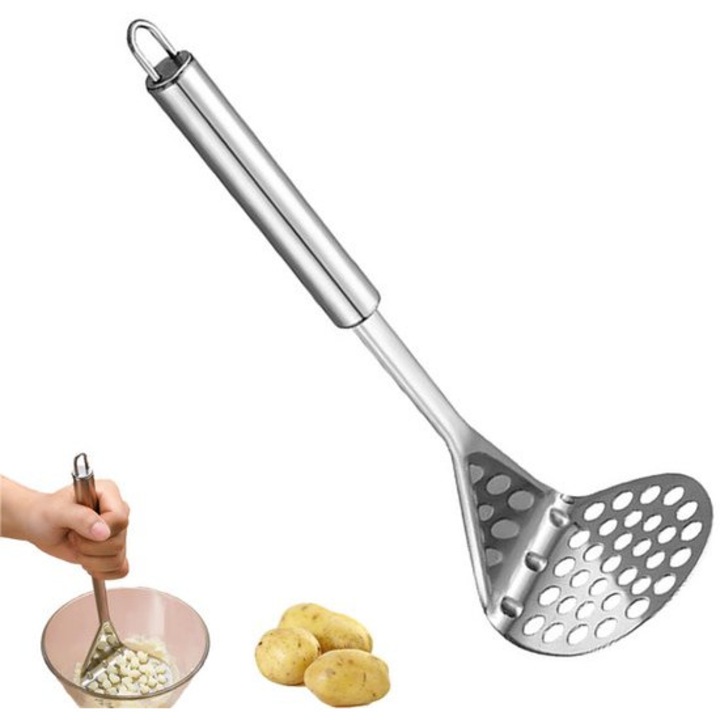 Presa de cartofi din otel inoxidabil, design perforat, 26cm, multifunctionala, usor de curatat