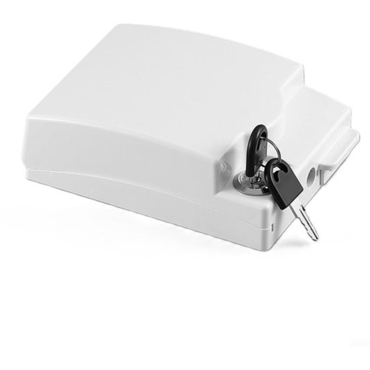 Capac protectie priza, 14.2x10.9x4cm, alb, rezistent la apa, cu inchidere cu cheie