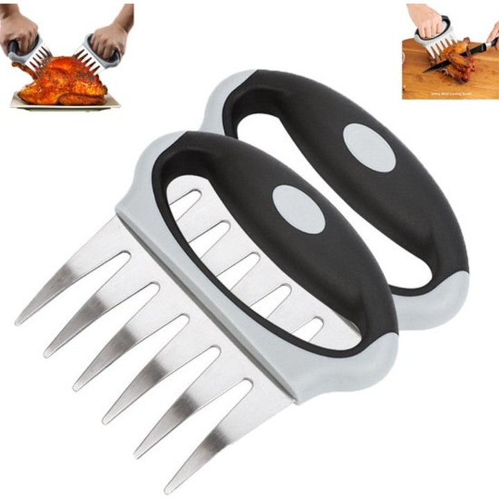 Set de feliatoare manuale pentru carne, model Bear Paw, din otel inoxidabil, plastic rezistent la caldura, gri inchis