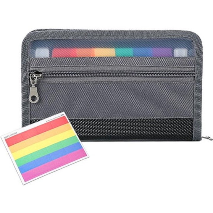 Organizer documente, 13 compartimente, gri, 20.5x12cm