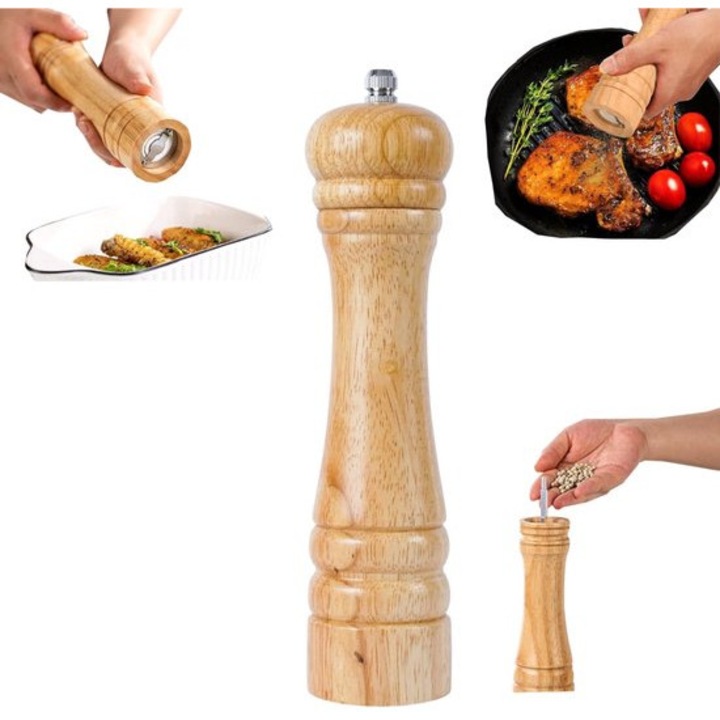 Rasnita condimente, 22x5.5cm, lemn de persimon, design ergonomic, ajustare granulatie