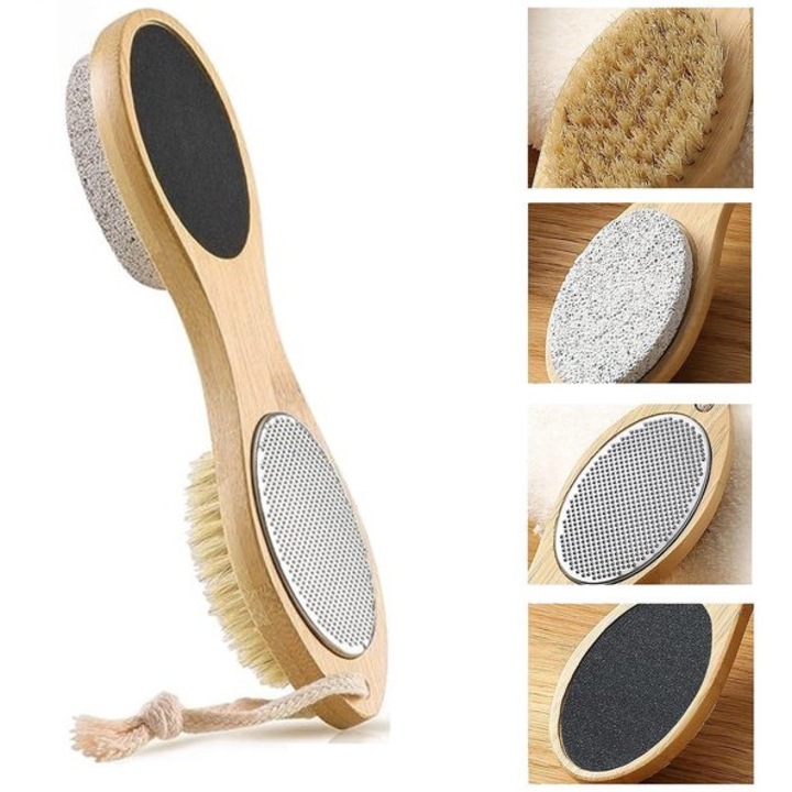 Pile cosmetice 4-in-1, set unelte pedichiura, lemn, otel inoxidabil, piatra ponce, 22.9x9.5x3.3cm