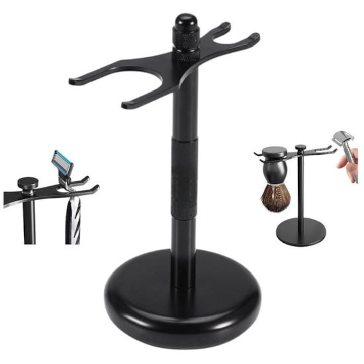 Set de accesorii pentru barbierit, suport pentru aparat de ras, suport pentru perie de ras, negru, design compact