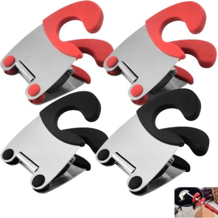 Set 2 piese - Cleste pentru oale - Suport linguri - Inox - 8.1x4.8cm - Rosu si negru