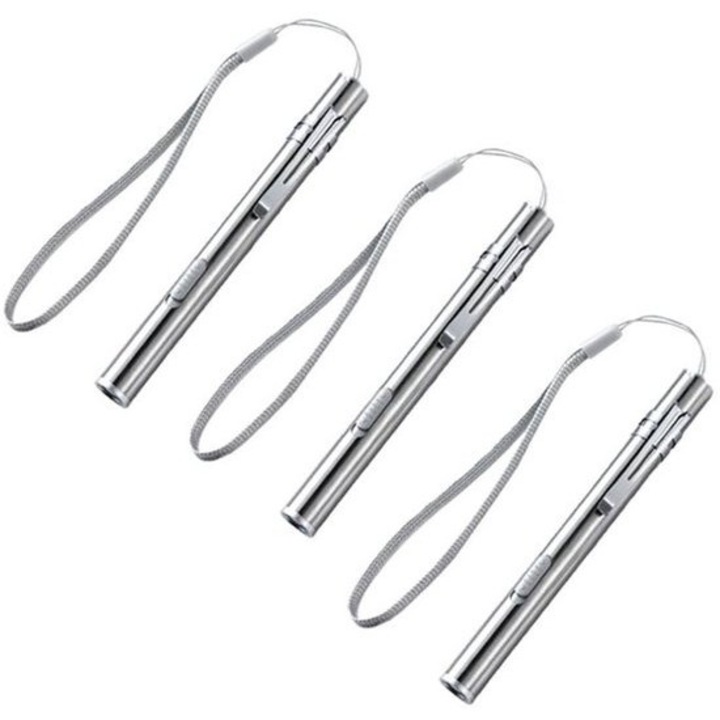 Lanterna LED compacta, 400 lumeni, design din otel inoxidabil, dimensiuni 13x130mm, set de trei bucati