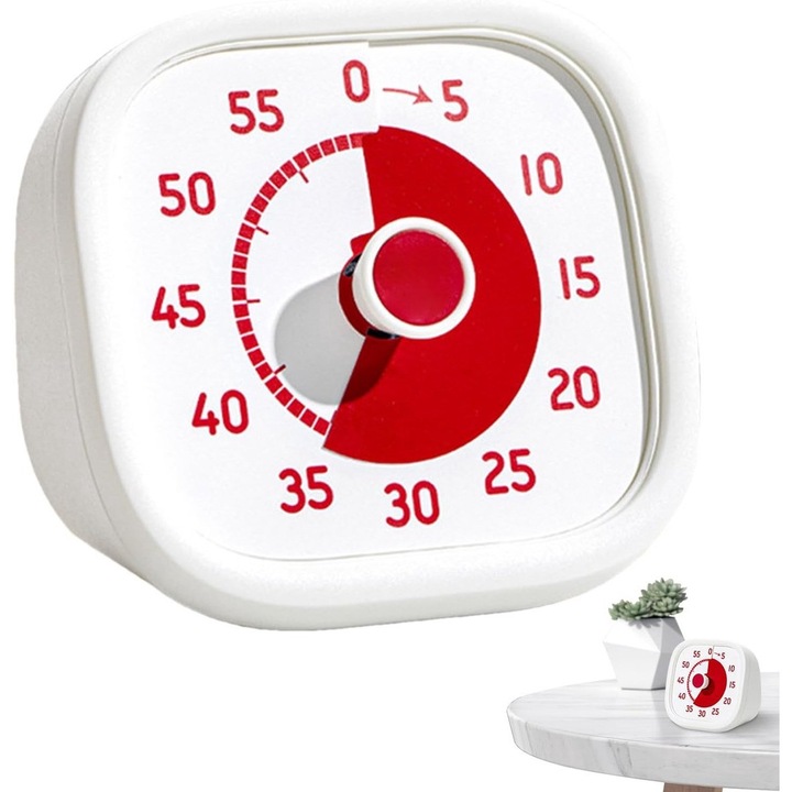 Timer de bucatarie, 60 minute, vizual, silentios, 10x9.5x5cm, alb