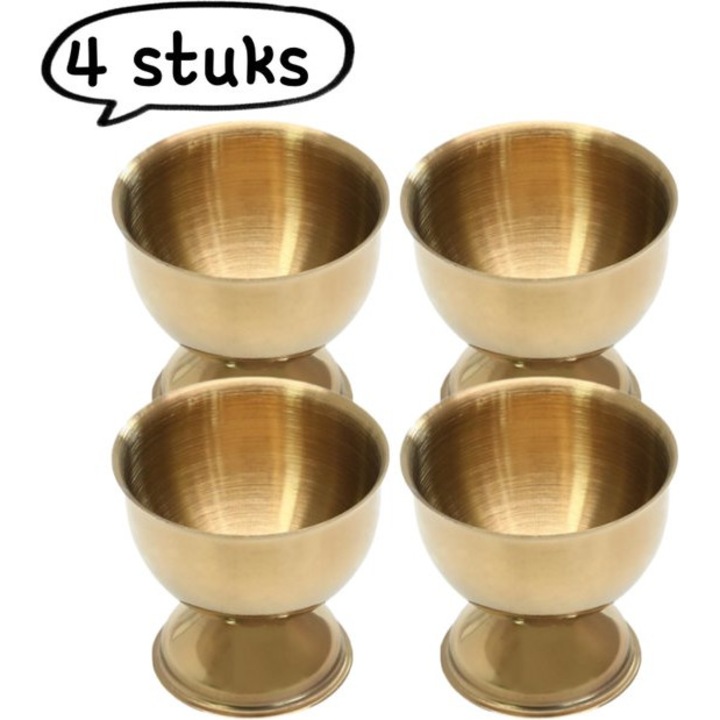 Set pentru servire oua, 4 piese, inox 304, design stivuibil, aurie
