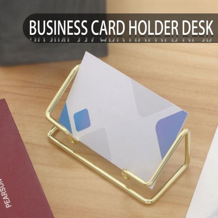 Set 2 suporturi pentru carti de vizita, metalice, capacitate mare, auriu