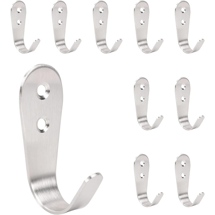 Set 10 cuiere din otel inoxidabil, rezistente la rugina, design simplu si clasic, pentru haine, prosoape, dimensiuni compacte