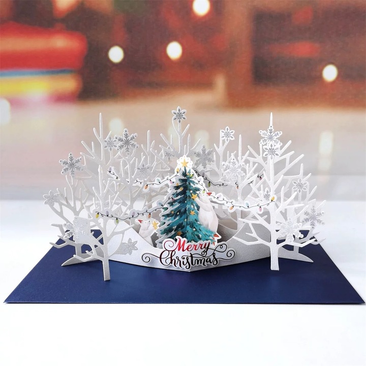 Felicitari 3D pop-up de Craciun, set de carduri cadou