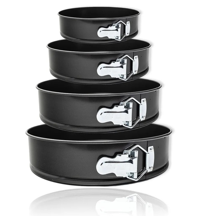 Set de 4 tavi rotunde pentru copt, 18x6.3cm, 21x6.3cm, 24x6.3cm, 26x6.3cm, cu baza detasabila, antiaderente