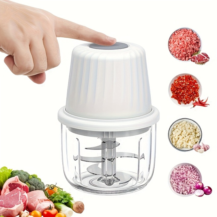 Elektromos aprító 400ML, 6 penge, hordozható, multifunkcionális, zöldségekhez és gyümölcsökhöz, USB-ről tölthető