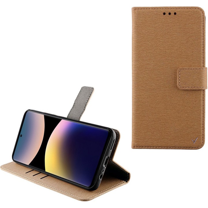 Husa telefon Volte-Tel pentru Xiaomi Redmi Note 14 Pro 4G, Allure Magnet Book Stand Clip, aurie, 6.67"