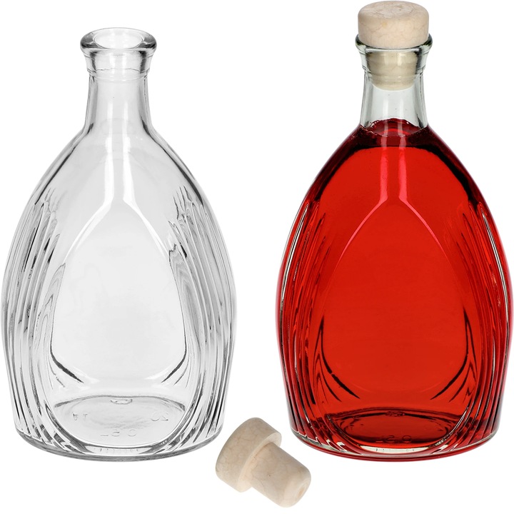 Set 5 Sticla Decorativa Premium pentru Servire si Cadou, Capacitate 500ml, Forma Ovala cu Striatii si Dop de Pluta Inclus