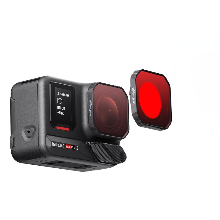 AMagisn Филтри за гмуркане за Insta360 Ace Pro 2, водоустойчиви против замъгляване, 2,0 мм дебела леща, съвместими с официални/трети страни калъфи, аксесоари за екшън камера, червен