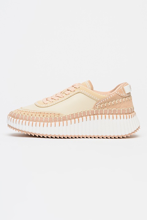 Chloé, Pantofi sport Nama cu piele intoarsa si insertii din piele, Roz prafuit/Bej deschis