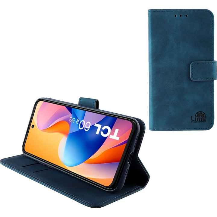 Husa telefon TCL 60R, Lime, Essential Magnet Book, PU piele, albastru inchis