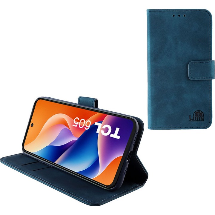 Husa telefon TCL 605/60 SE, Lime, magnet, albastru inchis, 6.67"