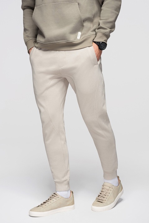 OMBRE, Pantaloni de trening din bumbac cu snururi de ajustare, Gri deschis, L