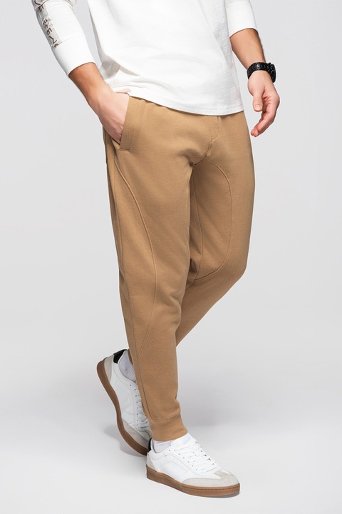 OMBRE, Pantaloni de trening din bumbac cu snururi de ajustare, Maro camel, M