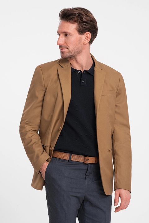 OMBRE, Sacou elegant regular fit cu buzunare cu refilet, Caramel