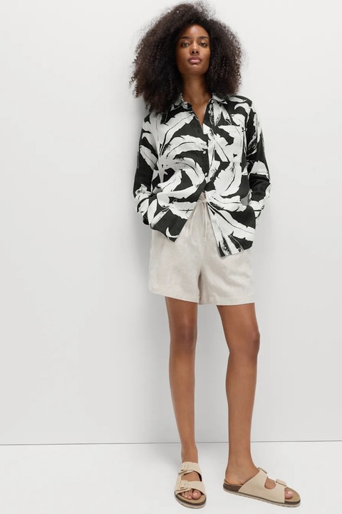Marks & Spencer, Camasa de in cu model floral, Alb/Negru
