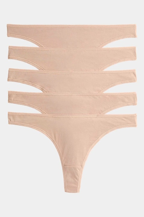 Marks & Spencer, Set de chiloti tanga din bumbac - 5 perechi, Bej