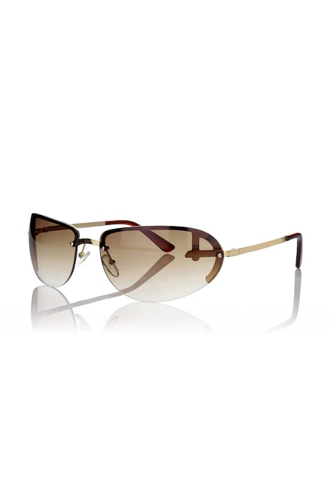 Emily Westwood, Ochelari de soare ovali cu lenitle degrade si model unisex, 65-16-145, Auriu/Maro pamantiu