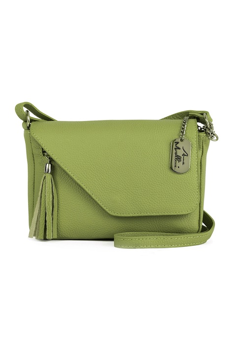 Anna Morellini, Geanta crossbody din piele cu inchidere cu clapa, Verde masliniu deschis