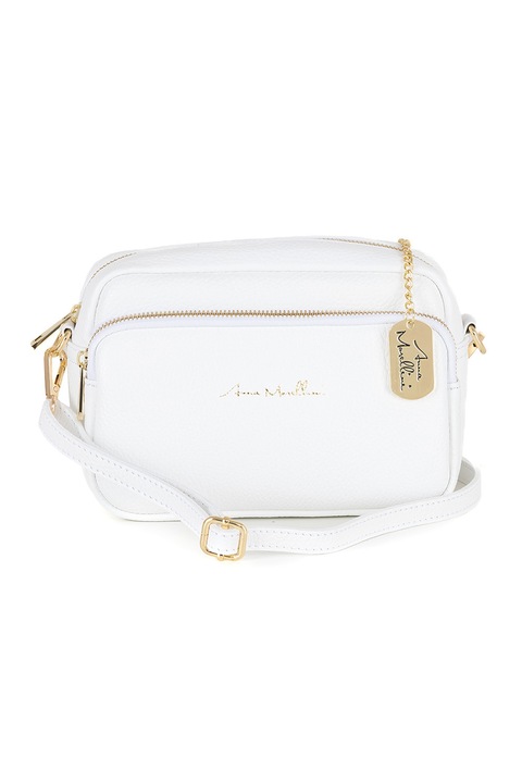 Anna Morellini, Geanta crossbody din piele cu buzunar frontal cu fermoar, Alb optic