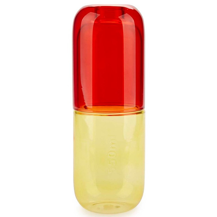 Set sticla 550 ml si pahar - Pill - Rosu, Sticla, 550 ml