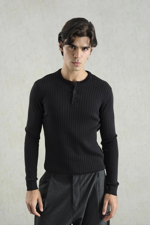 Bluza barbati, Giesto, Slim Fit, cu guler rotund, negru, 100% bumbac