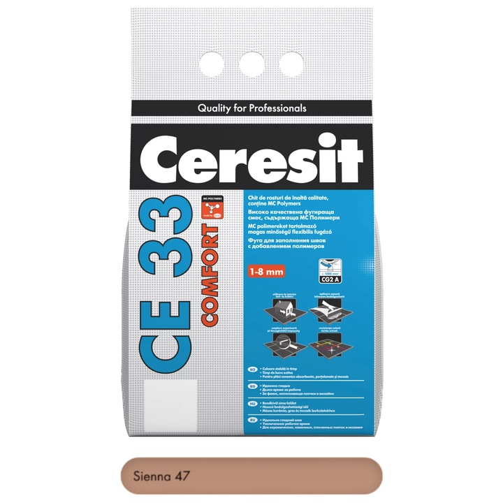 Chit de rosturi Siena 2 kg premium Ceresit CE 33 COMFORT, pentru rosturi intre 1 si 8 mm, cu aspect fin si aplicare usoara
