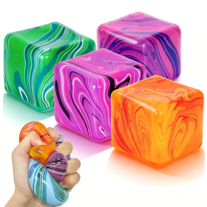 Momcbebe Fidget Squishy stresszoldó játékok, 4 darabos készlet, szorongás/stressz enyhítésére, négyzet alakú, 5,5 cm