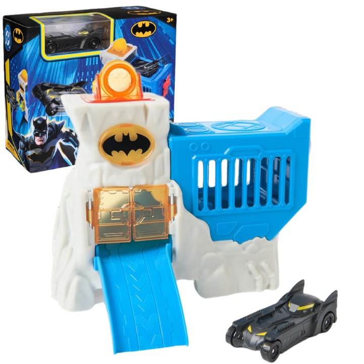 Set Mini Jaskinia DC Batman + Autko Batmobile, Spin Master, albastru, 3+