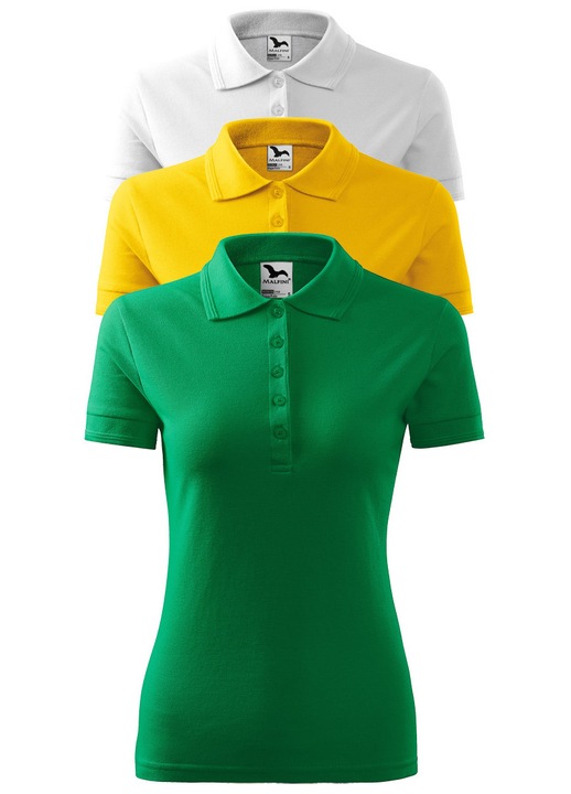 Set tricouri polo pentru femei, Malfini Pique, Alb/Galben/Verde Mediu