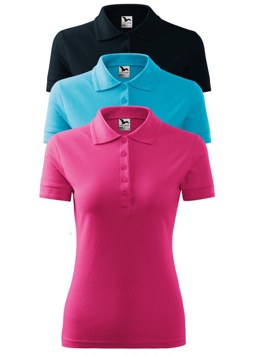 Set tricouri polo pentru femei, Malfini Pique, Turcoaz/Roz aprins/Bleumarin