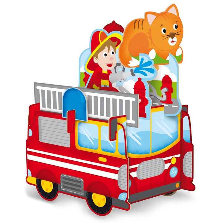 Joc educativ Sassi, Asamblează și construiește, set camion pompieri, 3D, 12 piese, carton, 3 ani