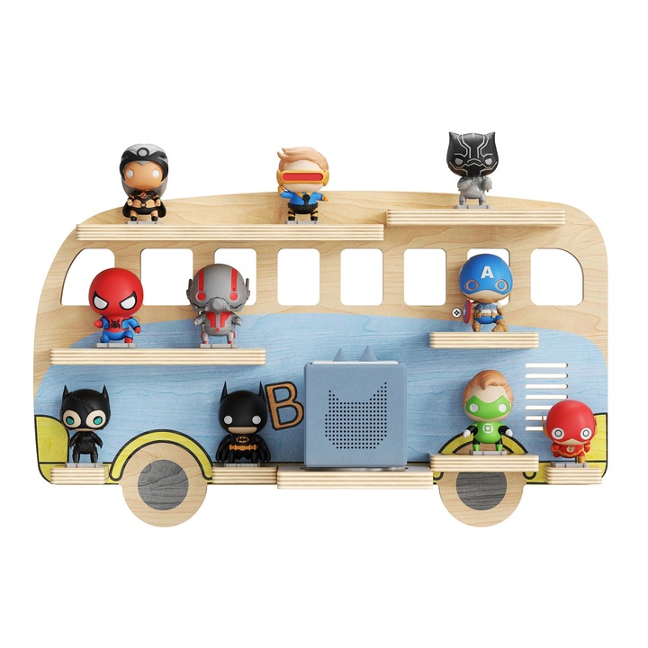 Raft pentru figurine, albastru, 54, 5x31, 5x15, 5cm, montare pe perete, organizator din lemn magnetic