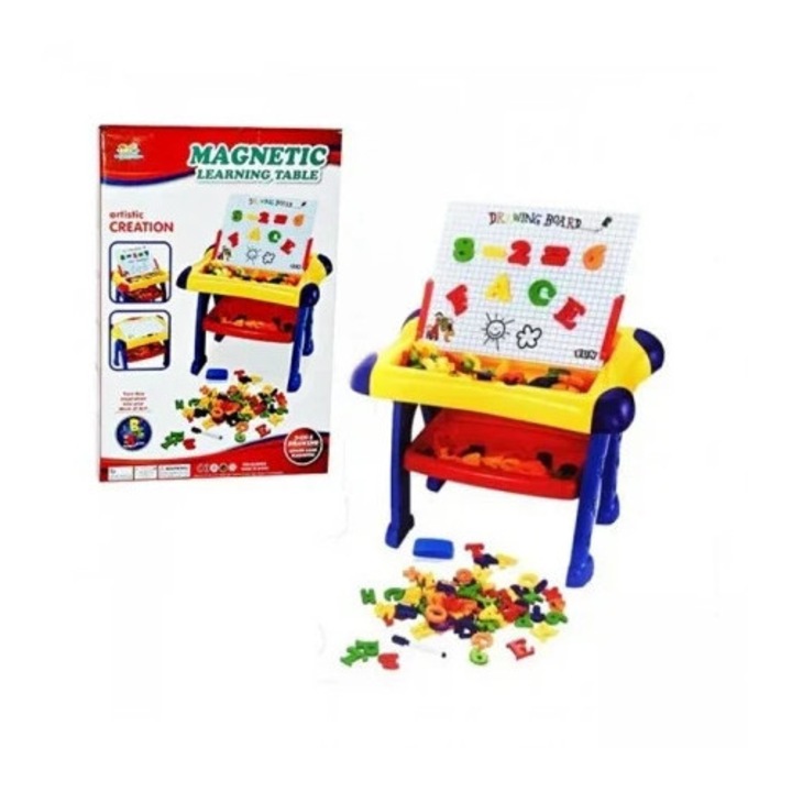 Tabla magnetică educativă 3 în 1 Velve, alfabet și cifre, design masuta, 3+ ani