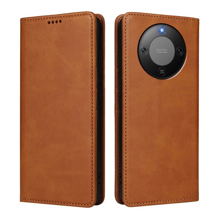 Husa pentru Honor Magic 8 Lite / X9d Daden® Flip Leather Deluxe, Antisoc, Inchidere magnetica, Buzunar card, Calitate Premium, Maro