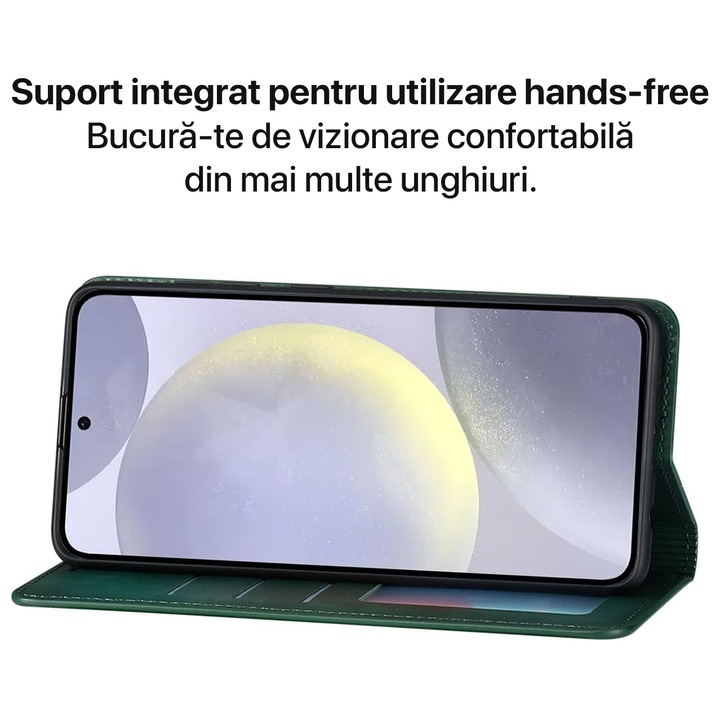 Husa pentru Samsung Galaxy A25 Daden® Flip Leather Deluxe, Antisoc, Inchidere magnetica, Buzunar card, Calitate Premium, Verde