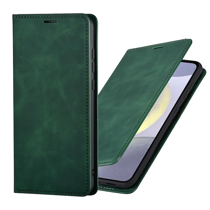 Husa pentru Samsung Galaxy A25 Daden® Flip Leather Deluxe, Antisoc, Inchidere magnetica, Buzunar card, Calitate Premium, Verde