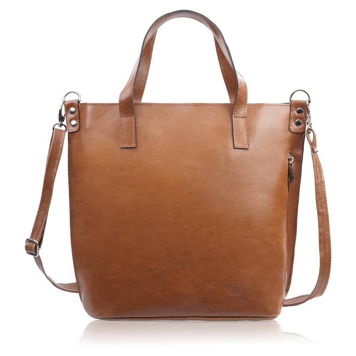 Női vállbőr Klasszikus Shopper táska Cognac Paolo Peruzzi Z-59-Cg