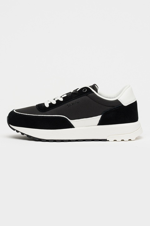 CALVIN KLEIN, Pantofi sport City Runner cu insertii de piele intoarsa, Negru/Negru stins/Alb optic