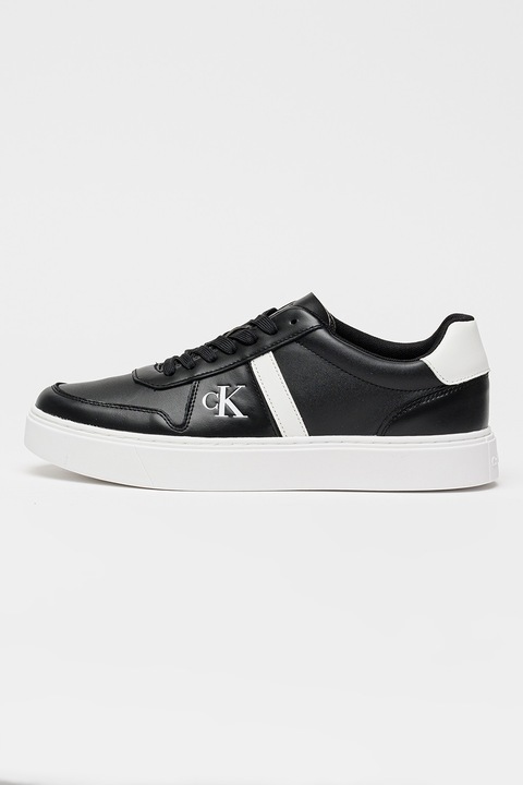 CALVIN KLEIN, Bőrsneaker logóval, Fekete