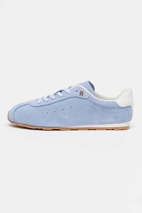 Tommy Hilfiger, Pantofi sport Bella low-cut din piele intoarsa, Albastru azur