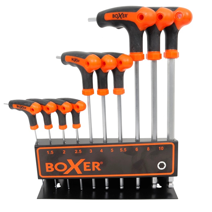 Set chei imbus hexagonale cu maner T, 10 bucati, 1.5x10 mm