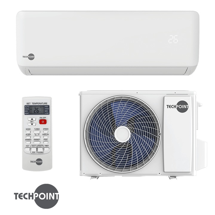 Aparat de aer conditionat cu invertor TechPoint TCP H18 MAXCOOL, 18.000 BTU, 33 m², A++, R-32, Alb